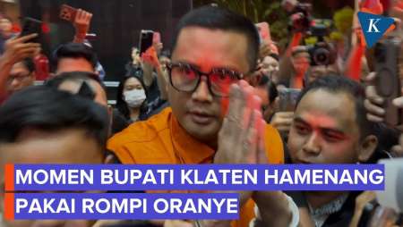 Bupati Klaten Hamenang Pakai Rompi Oranye KPK, Tangkupkan Tangan Saat Dicecar Wartawan