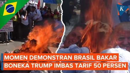 Demonstran Brasil Bakar Boneka Trump Imbas Tarif 50 Persen