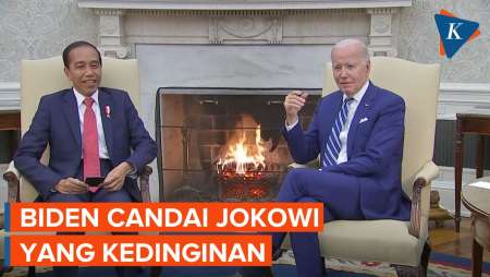 Biden Candai Jokowi yang Kedinginan Saat Tiba di AS