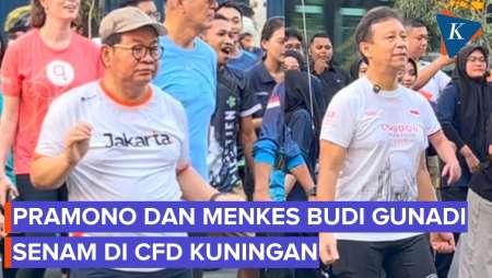 Momen Pramono Dan Menkes Budi Gunadi Senam Bareng Emak-emak Di CFD Kuningan