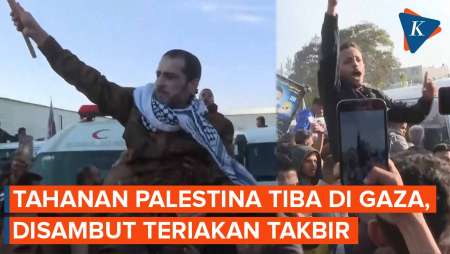 Momen Tahanan Palestina yang Dibebaskan Tiba di Gaza, Disambut Takbir