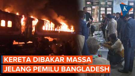 Potret Mengerikan Kereta yang Dibakar Massa Jelang  Pemilu Bangladesh