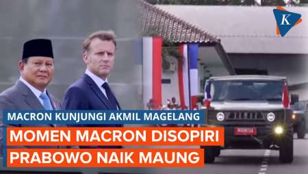 Momen Macron Disopiri Prabowo Naik Maung Saat Tiba di Akmil Magelang