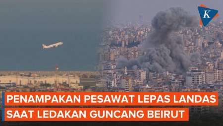 Penampakan Pesawat Komersil Nekat Lepas Landas Dari Beirut Di Tengah Ledakan Dan Kepulan Asap