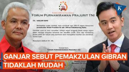 Purnawirawan TNI Kirim Surat Pemakzulan Gibran ke MPR-DPR, Ganjar: Prosesnya Tidak Mudah