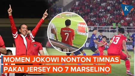 Momen Jokowi Nonton Timnas Indonesia Vs Laos di Manahan, Pakai Jersey Marselino