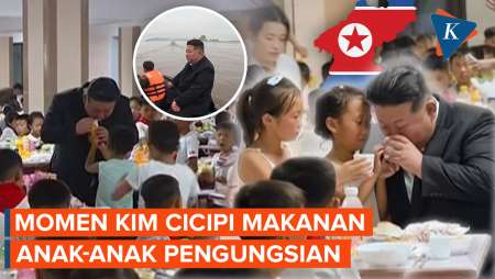 Ramai-ramai Bocah Korban Banjir Korut Tawari Kim Jong Un Cicip Makanannya