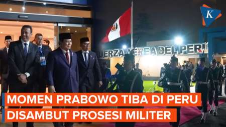 Momen Presiden Prabowo Tiba di Lima Peru, Disambut Prosesi Militer