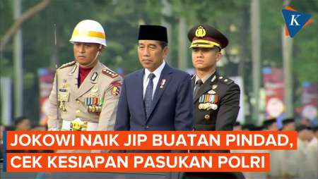 Momen Jokowi Naik Jip Tempur di Hari Bhayangkara, Cek Pasukan Polri