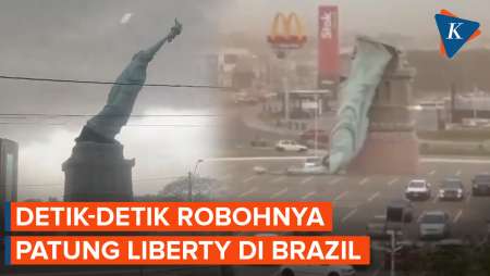 Momen Robohnya Patung Liberty Setinggi 24 Meter Di Brasil Akibat Dihantam Badai