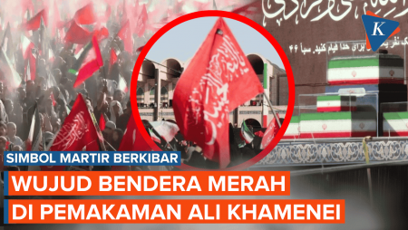 Penampakan Lautan Manusia Kibarkan Bendera Merah, Simbol "Martir" Iran di Pemakaman Ali Khamenei