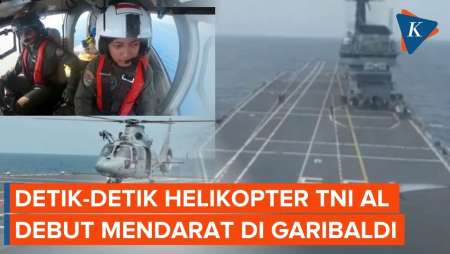 Detik-detik Helikopter TNI AL Pertama Kali Sentuh Dek Kapal Induk Garibaldi