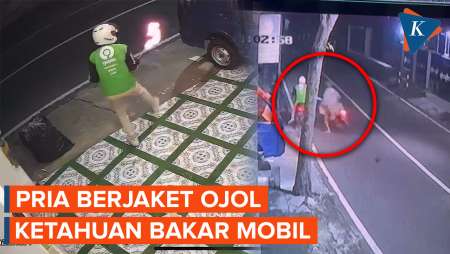 Pria Berjaket Ojol Ketahuan Bakar Mobil,Tertangkap Langsung Dihajar Warga