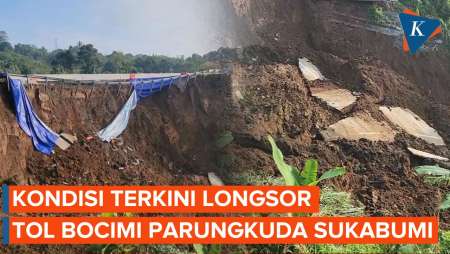 Penampakan Longsor Menggerus Jalan Tol Bocimi Parungkuda Sukabumi