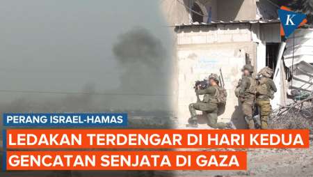 Ledakan dan Asap Membumbung di Langit Gaza di Hari Kedua Gencatan Senjata