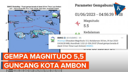 Gempa Tektonik Magnitudo 5,5 Guncang Kota Ambon, Tak Berpotensi Tsunami