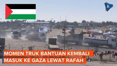 Momen Iring-iringan Truk Bantuan Kembali Masuki Gaza