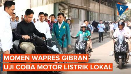Gaya Gibran Uji Coba Motor Listrik, Ajak Siswa SMK