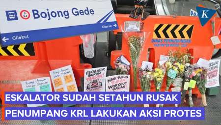 Jejeran Buket Bunga di Stasiun Bojong Gede Curi Perhatian, Protes Eskalator Rusak Sudah Setahun