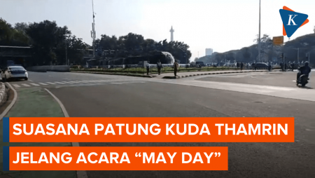 Suasana Terkini Patung Kuda Jelang Aksi Buruh di Monas