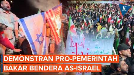 Gencatan Senjata Disepakati, Demonstran Pro-Pemerintah Iran Bakar Bendera AS-Israel Di Teheran