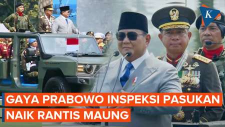 Detik-detik Prabowo Inspeksi Pasukan Di HUT TNI Ke-81 Naik Rantis Maung