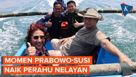 Momen Prabowo dan Susi Pudjiastuti Naik Perahu Keliling Pantai Pangandaran