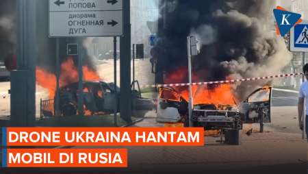 Detik-detik Drone Ukraina Hantam Mobil yang Sedang Melaju di Rusia