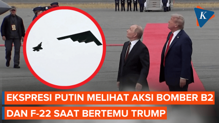 Ekspresi Putin Melihat Bomber B2 dan F-22 AS Terbang di Atasnya Saat Bertemu Trump