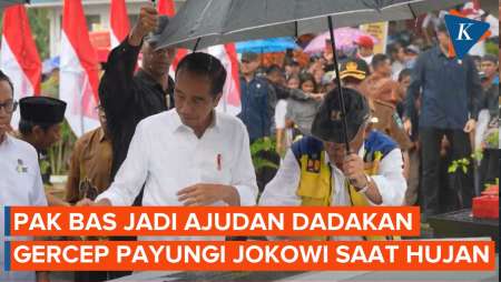 Aksi Sigap Menteri Basuki Payungi Jokowi saat Resmikan Jalan di Sulawesi Tengah