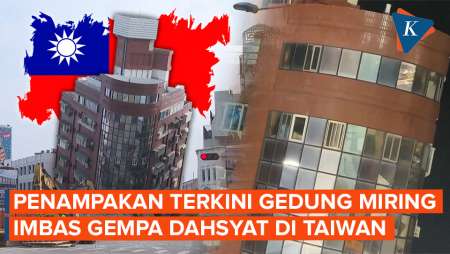 Penampakan Terkini Gedung Miring Imbas Gempa Dahsyat Taiwan