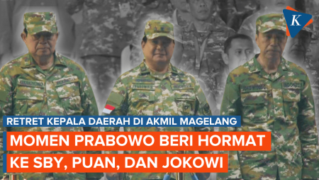 Momen Prabowo Beri Hormat ke SBY, Puan, dan Jokowi Usai Parade Senja