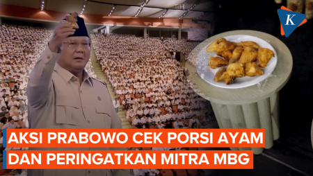Aksi Prabowo Cek Ayam Goreng MBG Di Atas Panggung, Ingatkan Mitra Soal Porsi