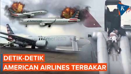 Detik-detik American Airlines Terbakar Saat Lepas Landas