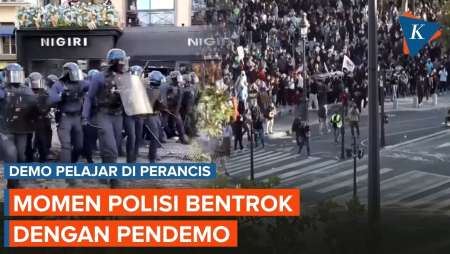 Detik-detik Polisi Bentrok Dengan Demonstran Pelajar Di Perancis