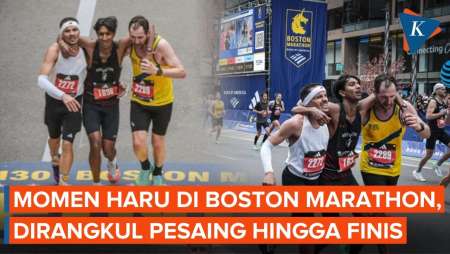 Momen Pelari Nyaris Kolaps Di Boston Marathon, Digotong Peserta Lain Hingga Finis