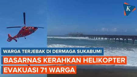 Detik-detik Helikopter Basarnas Evakuasi 71 Warga Terjebak di Dermaga Sukabumi