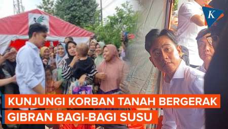 Gibran Bagi-bagi Susu saat  Kunjungi Korban Bencana Tanah Bergerak di Sukabumi