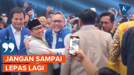 Momen Prabowo Peluk Erat Cak Imin di HUT ke-25 PAN, Zulkifli Hasan: Jangan Sampai Lepas!