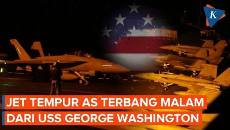 Momen Jet Tempur AS Terbang Malam Dari USS George Washington Yang Ganti USS Lincoln
