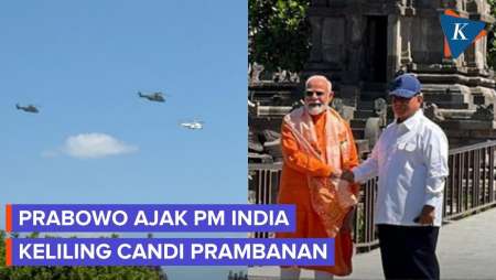 Momen Prabowo Ajak PM Modi Naik Heli Keliling Candi Prambanan