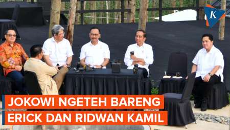 Momen Jokowi Ngeteh  Bareng Ridwan Kamil dan Erick Thohir di IKN