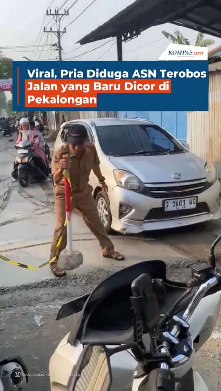 Viral, Pria Diduga ASN Terobos Jalan yang Baru Dicor di Pekalongan