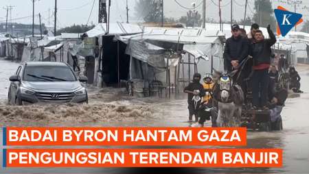 Badai Byron Terjang Gaza, Kamp Pengungsian Terendam Banjir