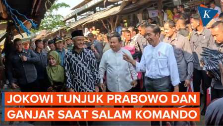 Momen Jokowi Tunjuk-tunjuk Ganjar-Prabowo Saat Salam Komando