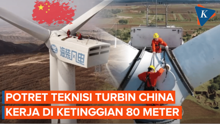 Di Ketinggian 80 Meter, Teknisi China Bertaruh Nyawa Demi Jaga Turbin Angin