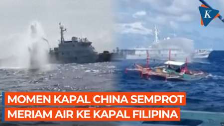 Detik-detik Kapal China Tembakkan Meriam Air ke Kapal Nelayan Filipina