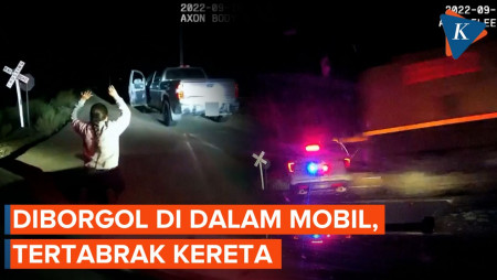 Detik-detik Wanita Terborgol dalam Mobil Polisi Tertabrak Kereta Api