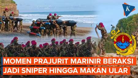 Aksi Marinir TNI AL Saat Pembaretan, Kompak Yel-yel dan Makan Ular!