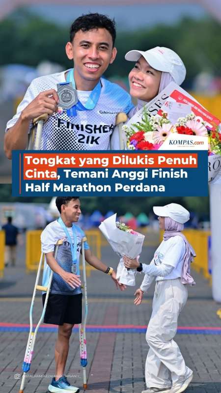 Tongkat Yang Dilukis Penuh Cinta Temani Anggi Finish Half Marathon Perdana